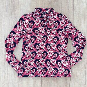 BROOKS BROTHERS Pink Tropical Floral Long-Sleeve Jersey Knit Polo Shirt Top L